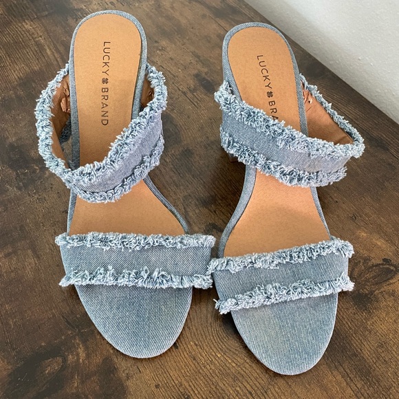 Lucky Brand Denim Frayed Mule Heels - Picture 4 of 12